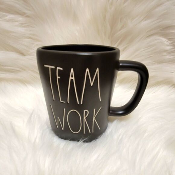 Rae Dunn TEAM WORK Black coffee mugBlack cup with white lettering - Picture 3 of 8
